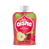 For Aisha Pear & Pomegranate Fruit Pouch, Pack of 8 x 100g, from 4 Months +, Baby Food Pouch. Dairy Free, Gluten Free, Nut Free, Vegan, Halal, Soy Free
